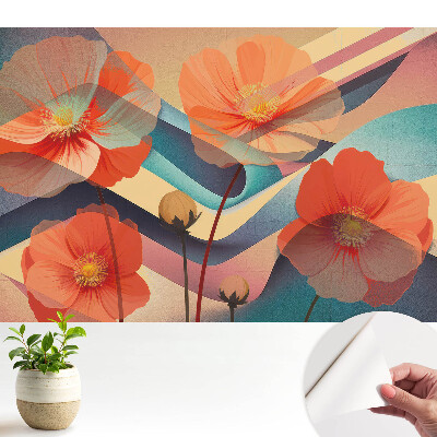 Öntapadós fotótapéta nappaliba Narancssárga virágok absztrakt víziója