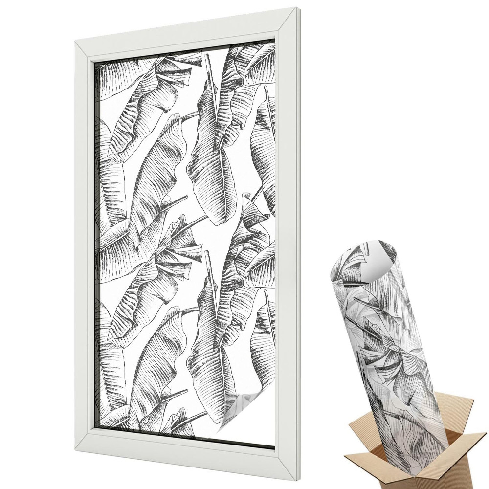 Üvegfólia ablakra Fekete-fehér trópusi levelek