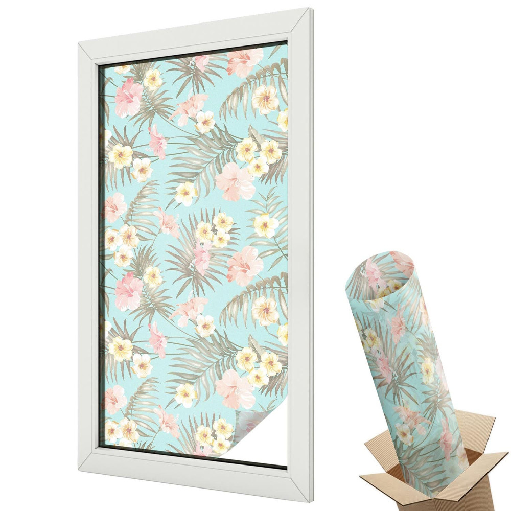 Ablakfólia tejüveg Egzotikus virágok és levelek bohém stílusban