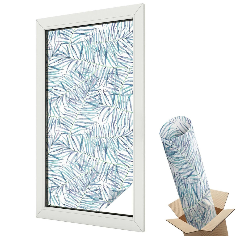 Ablakfólia ólomüveg hatással Finom levelek fehér alapon