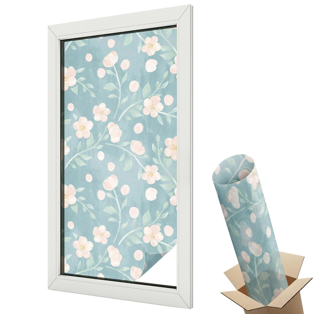 Dekoratív üvegfólia ablakra Finom virágok kék alapon