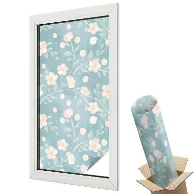 Dekoratív üvegfólia ablakra Finom virágok kék alapon