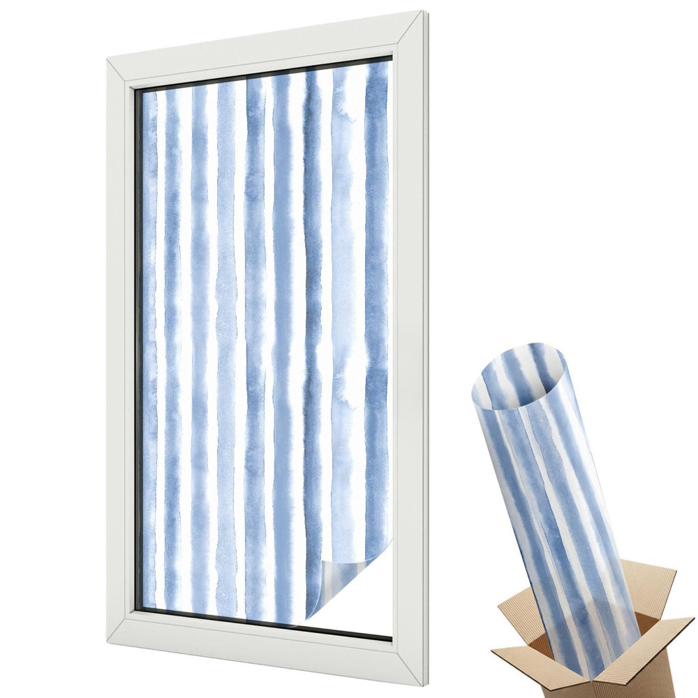 Dekoratív üvegfólia ablakra Függőleges kék csíkok akvarell stílusban