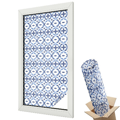 Ablakfólia ólomüveg hatással Geometrikus mozaik kékben és fehérben