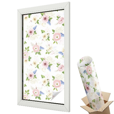 Dekoratív üvegfólia ablakra Pasztell virágok fehér alapon