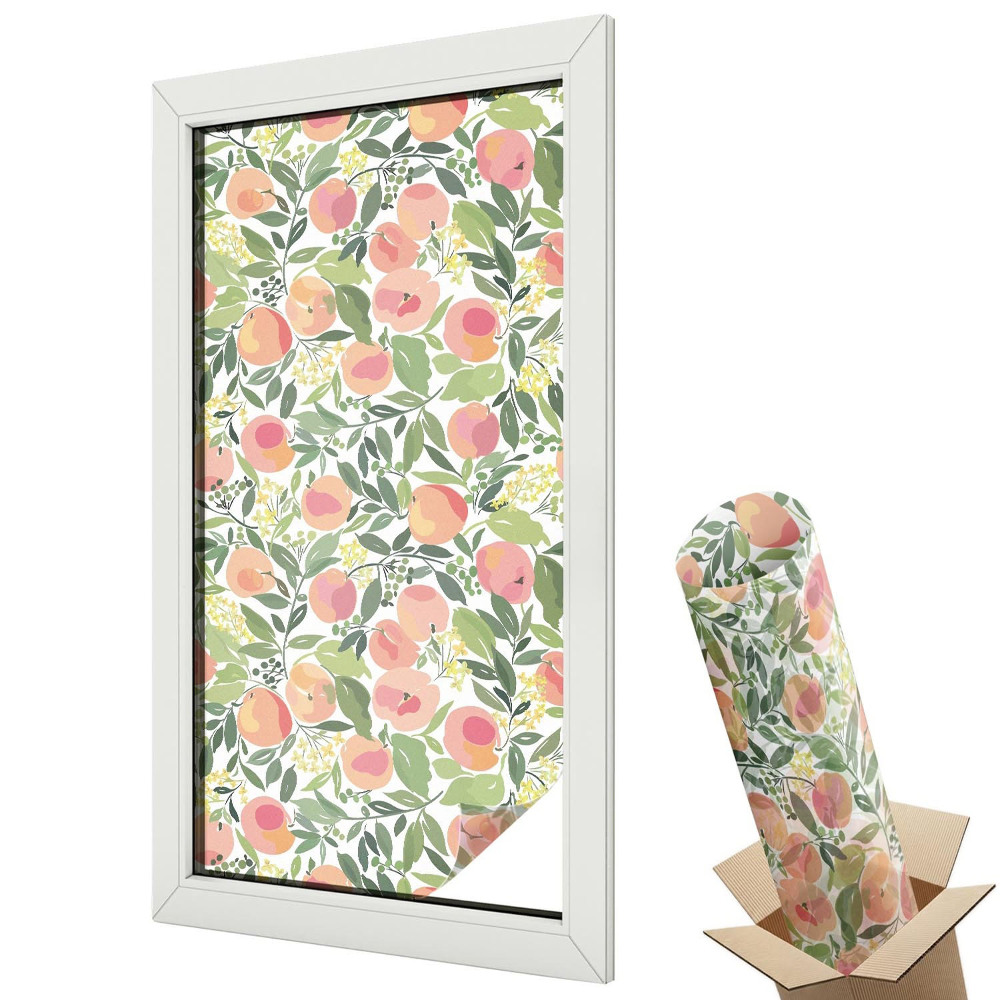 Üvegfólia ablakra Lédús őszibarack és zöld levelek