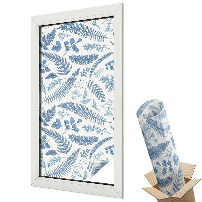 Ablakfólia ólomüveg hatással Kék virágmotívumok elegancia