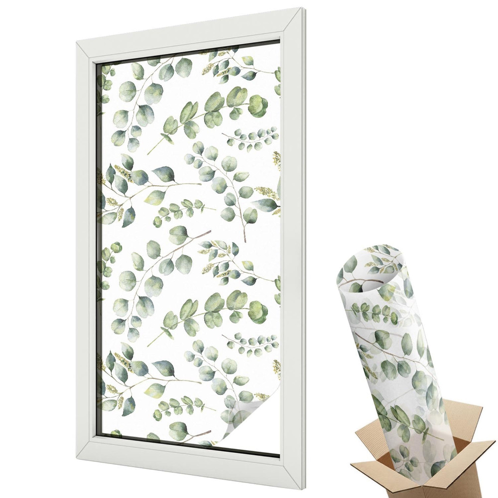 Ablakfólia ólomüveg hatással Zöld levelek akvarell háttér