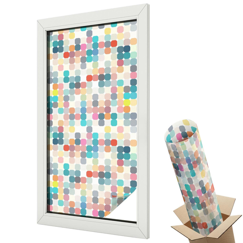 Ablakfólia ólomüveg hatással Színes szimmetrikus négyzetek energikus minta