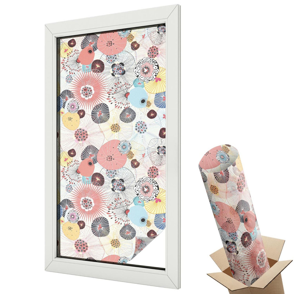 Ablakfólia ólomüveg hatással Színes absztrakt virágminták