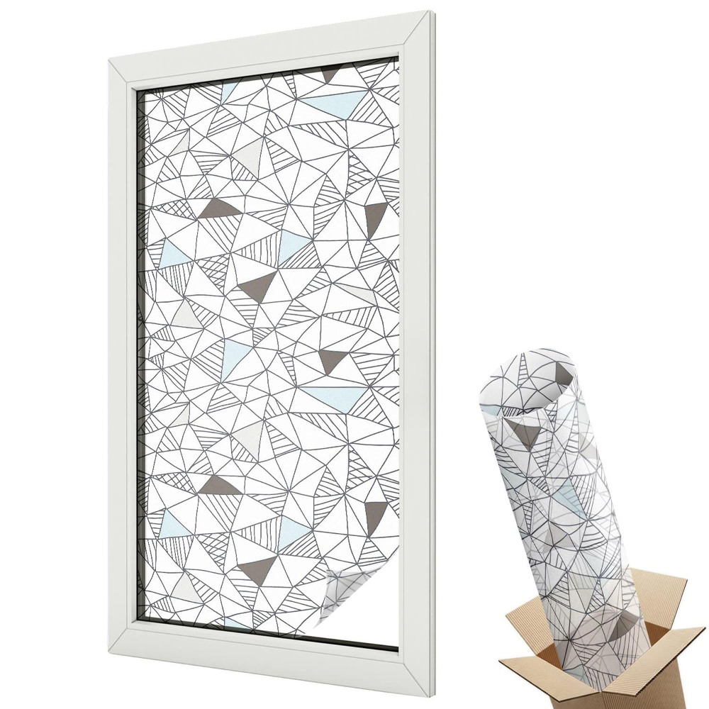 Ablakfólia ólomüveg hatással Geometriai alakzatok kék árnyalatokban