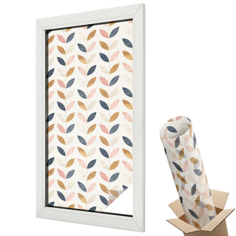 Ablakfólia ólomüveg hatással Színes, ismétlődő, szimmetrikus levélminta