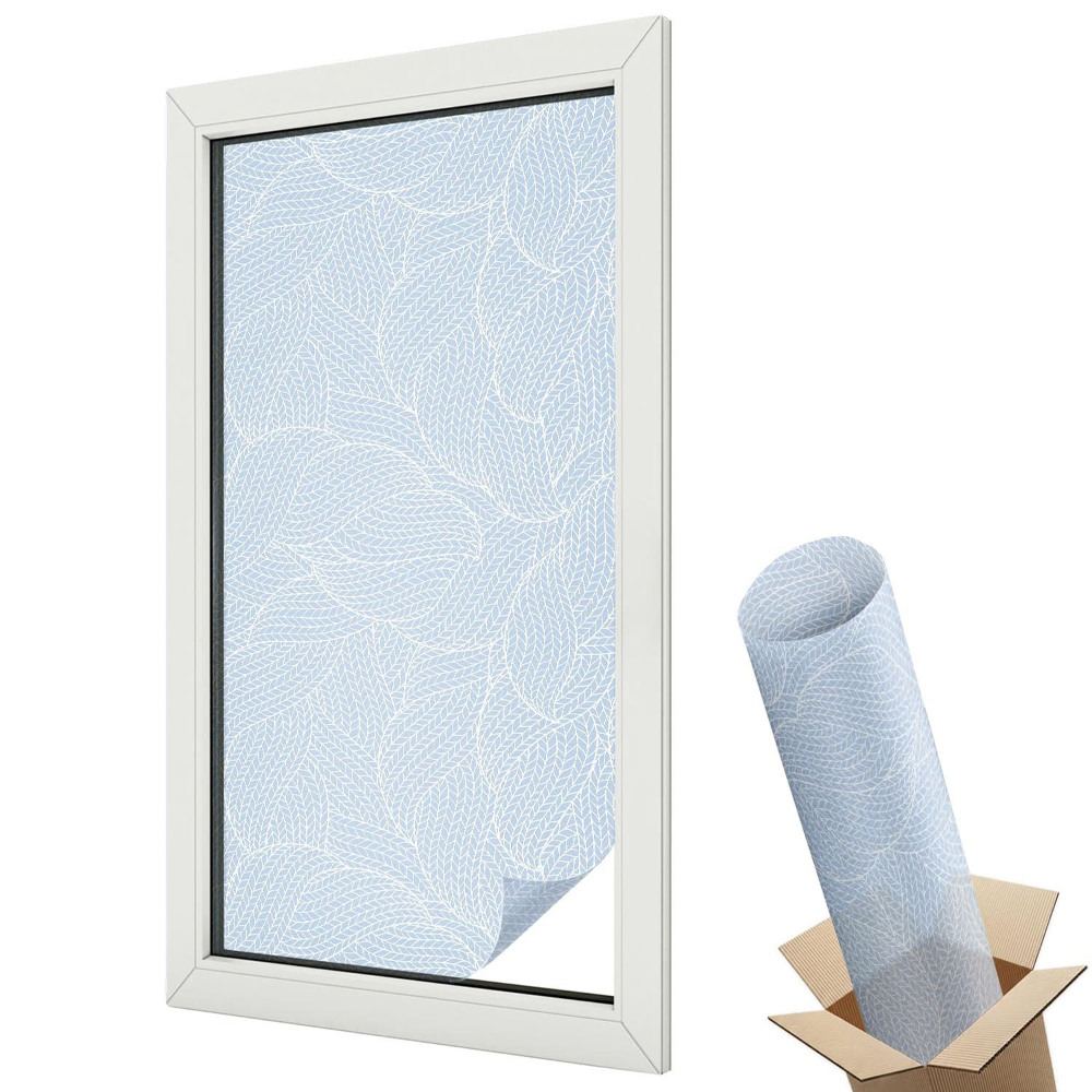Ablakfólia tejüveg Összefonódó levélmotívumok finom kék árnyalatokban