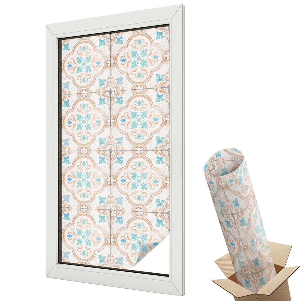 Dekoratív üvegfólia ablakra A szimmetrikus csempék rusztikus eleganciája