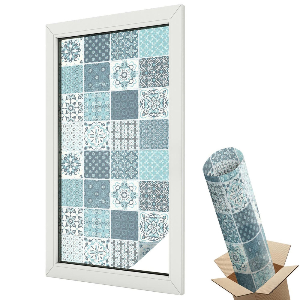 Dekoratív üvegfólia ablakra Kék bohém csempe