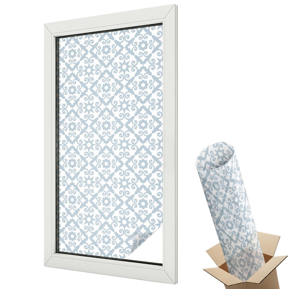 Ablakfólia tejüveg Klasszikus minta kék díszekkel