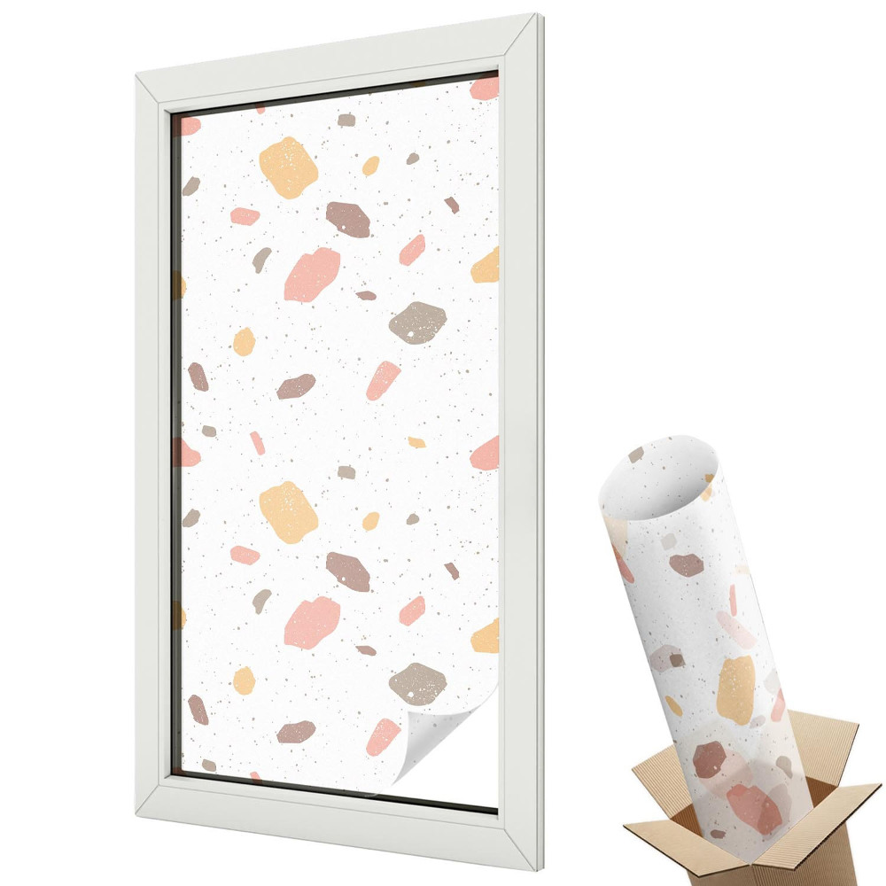 Ablakfólia ólomüveg hatással Színes terrazzo világos háttéren