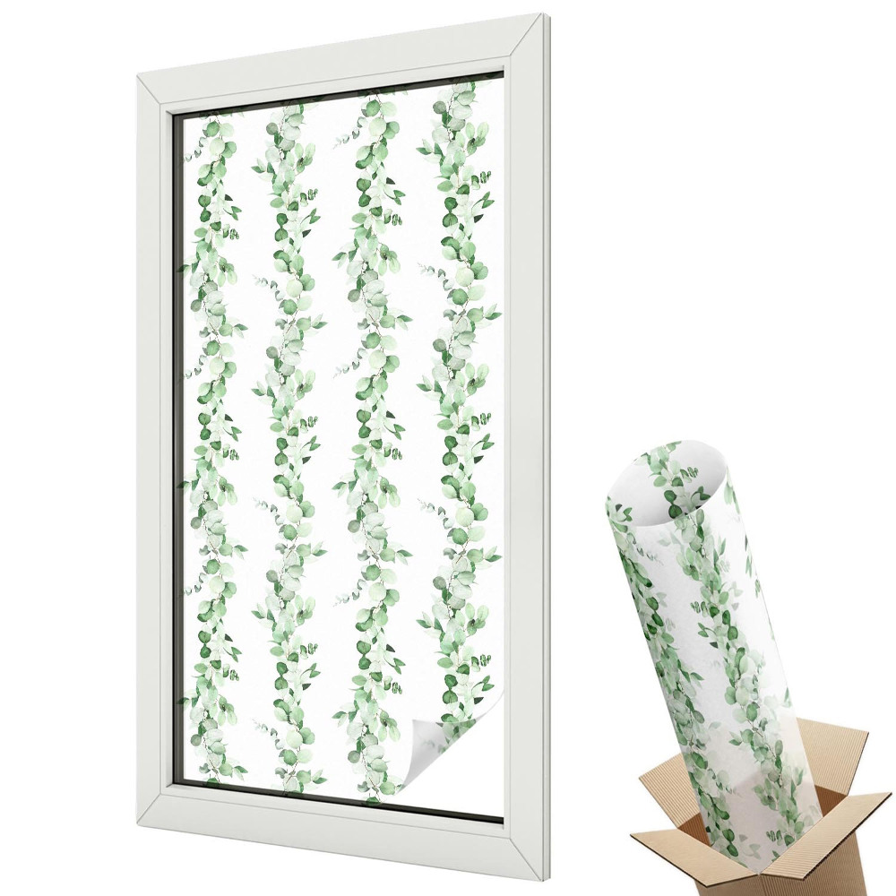 Ablakfólia ólomüveg hatással Függőleges girlandok finom zöld levelei