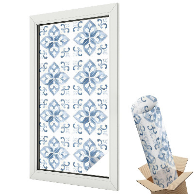 Dekoratív üvegfólia ablakra Elegáns kék minták klasszikus harmóniában