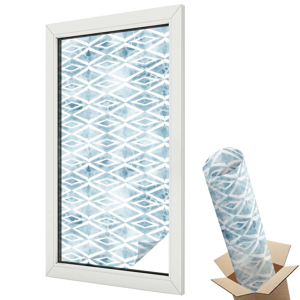 Ablakfólia ólomüveg hatással Geometrikus elegancia kék árnyalatban