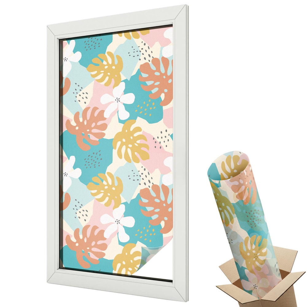 Ablakfólia ólomüveg hatással Színes levelek és virágok modern stílusban