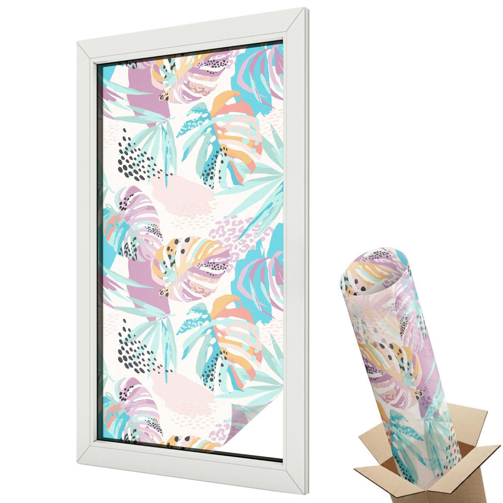 Ablakfólia ólomüveg hatással Trópusi levelek pasztell árnyalatokban