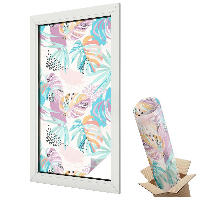 Ablakfólia ólomüveg hatással Trópusi levelek pasztell árnyalatokban