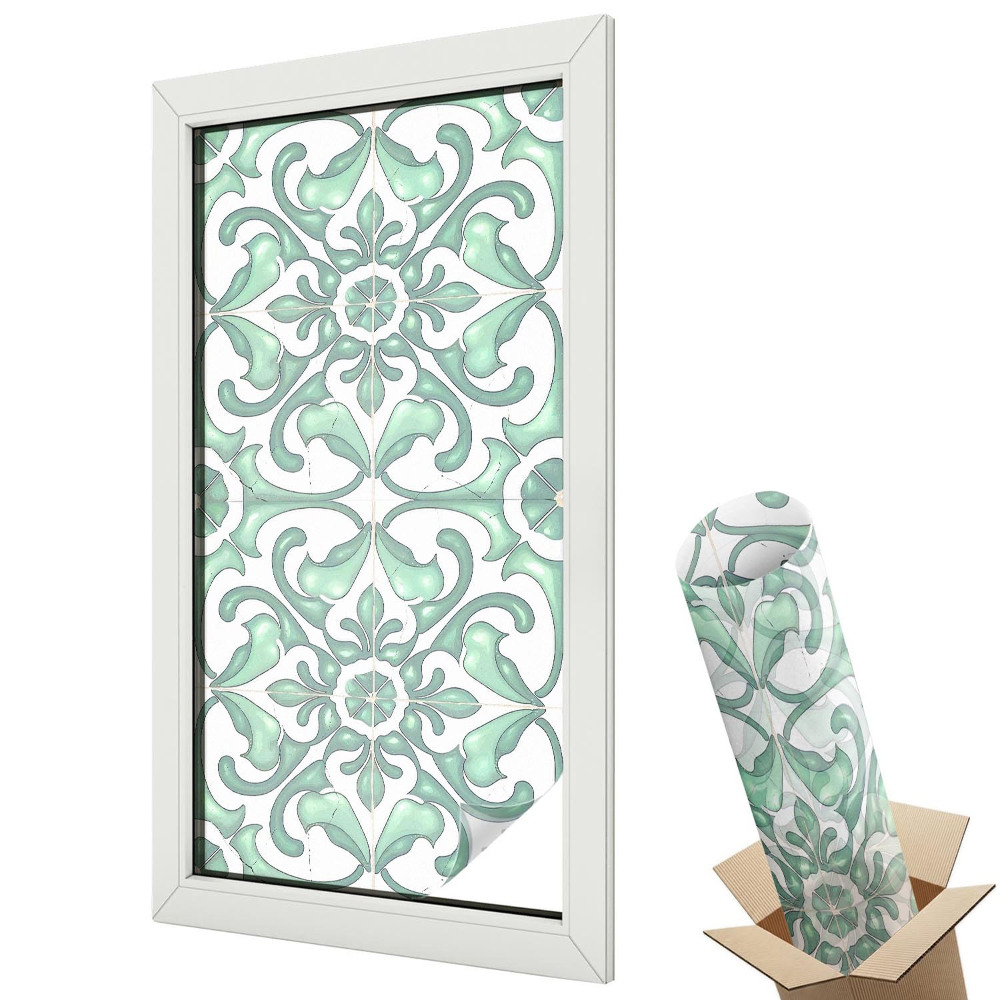 Ablakfólia tejüveg Virágos zöld szimmetrikus minták