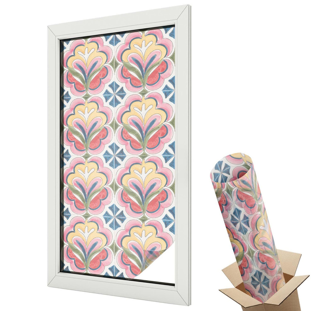 Ablakfólia ólomüveg hatással Retro virágos szimmetrikus minták