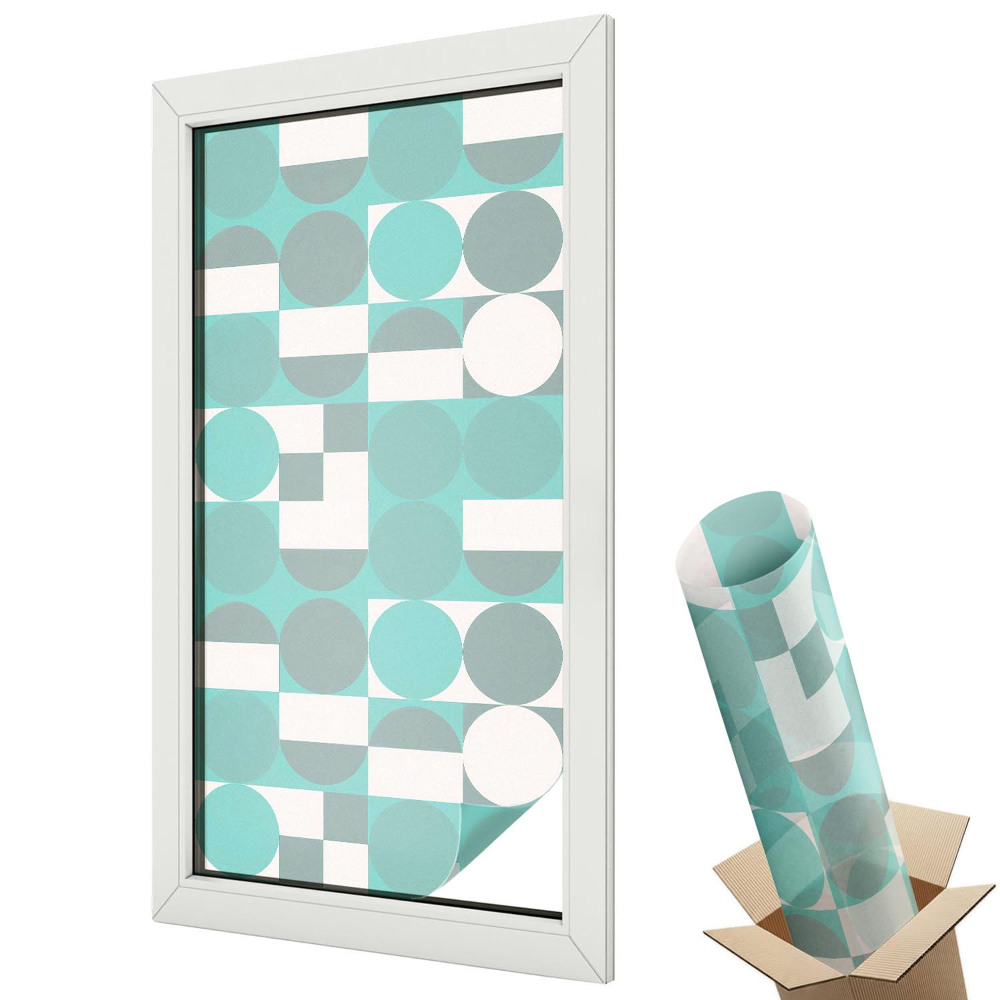 Dekoratív üvegfólia ablakra Kék körök fehér négyzetek szimmetria