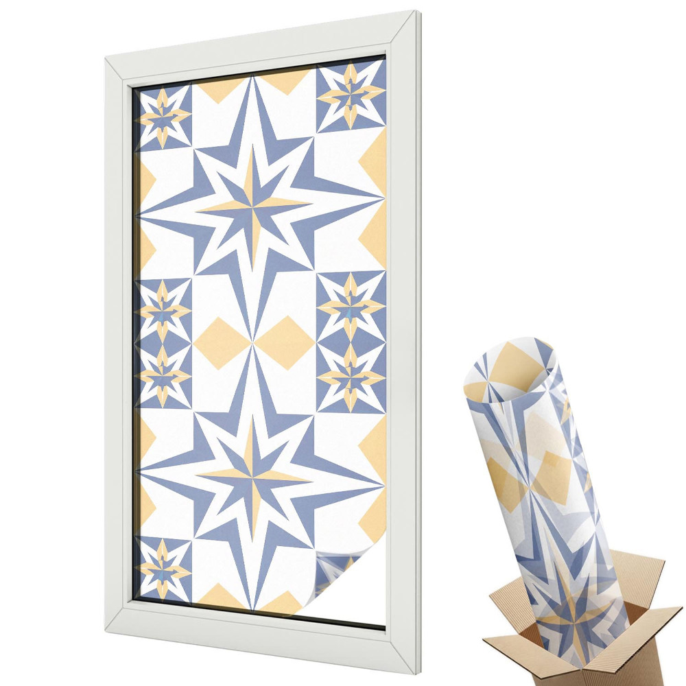 Ablakfólia ólomüveg hatással Kék és sárga geometrikus minta