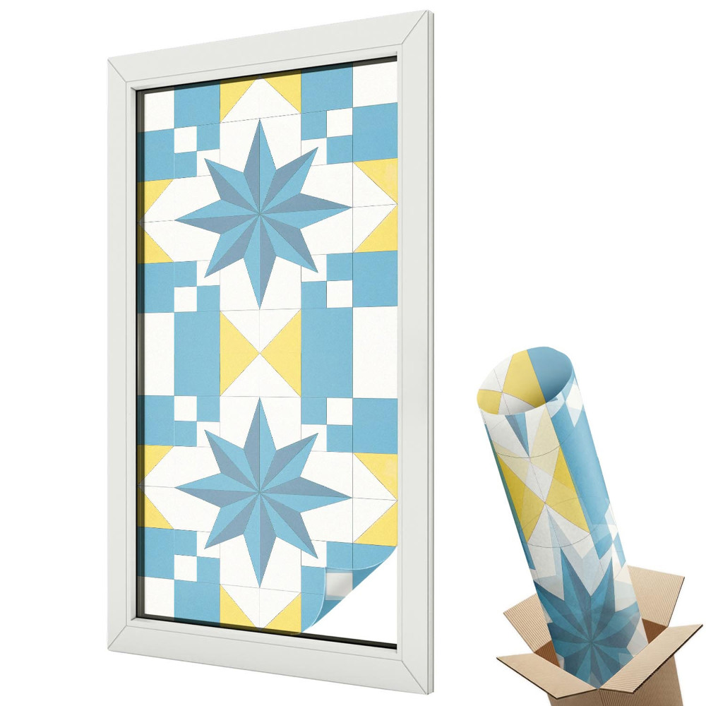 Ablakfólia tejüveg Geometrikus csillag kék árnyalatokban