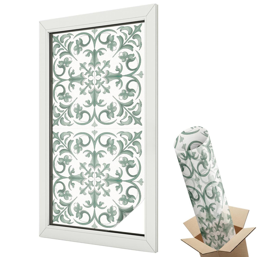 Ablakfólia ólomüveg hatással Zöld botanikai díszek