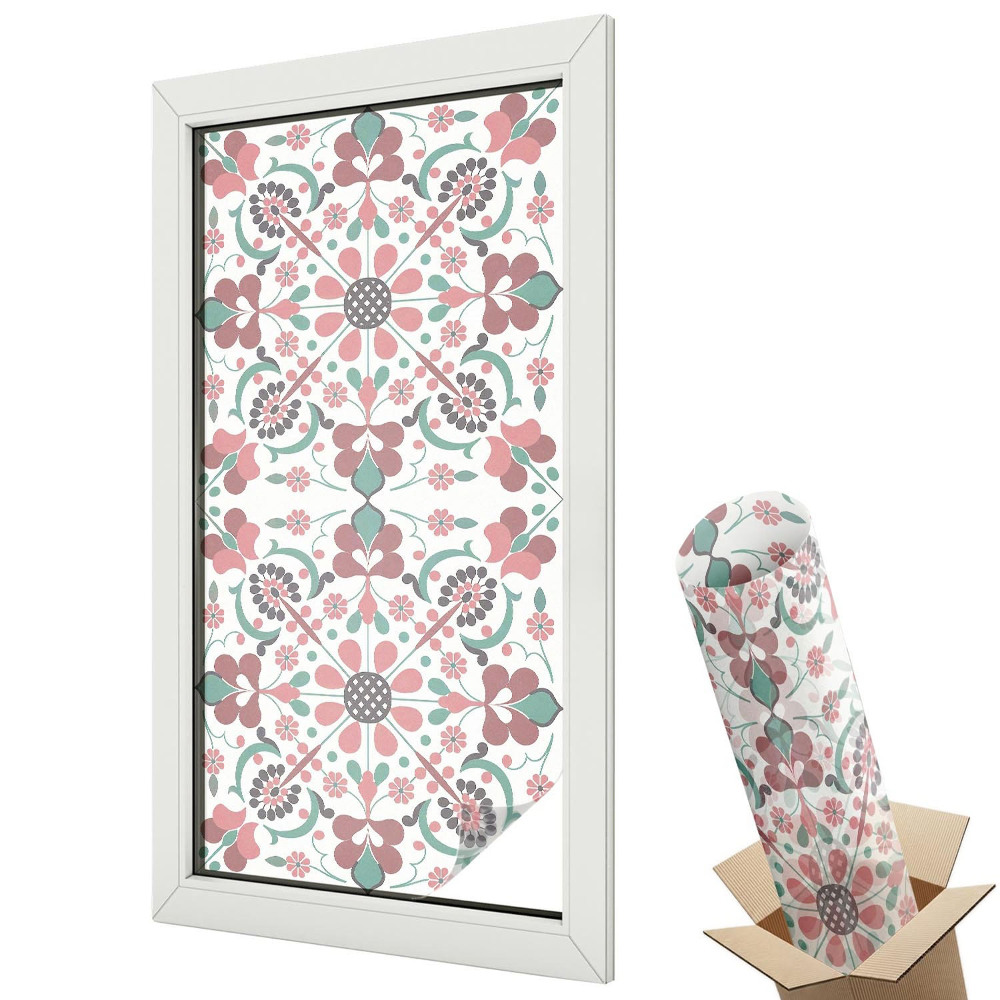 Ablakfólia ólomüveg hatással Rusztikus virágmintás szimmetrikus