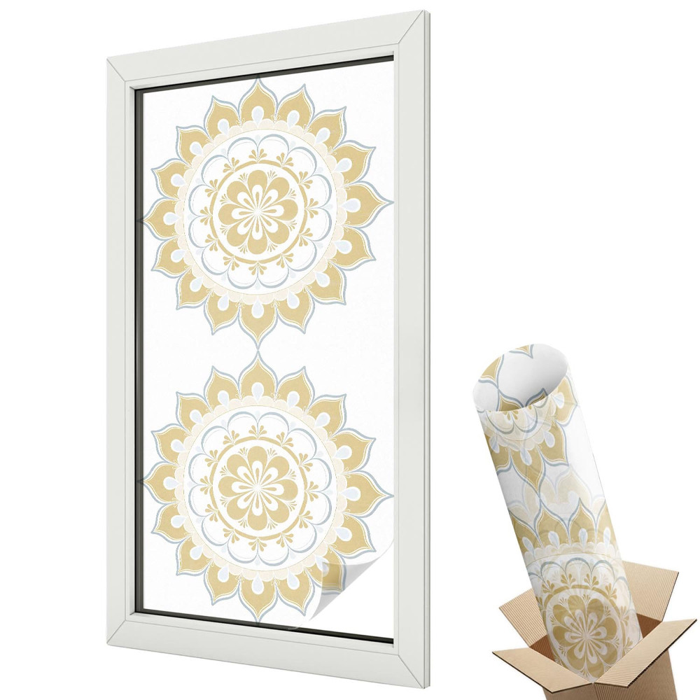 Dekoratív üvegfólia ablakra Sárga mandala virágos részletekkel