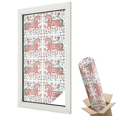 Üvegfólia ablakra Népi lovak és virágok