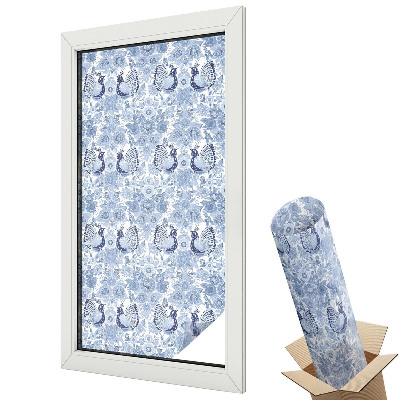 Dekoratív üvegfólia ablakra Kék madarak virágok klasszikus elegancia