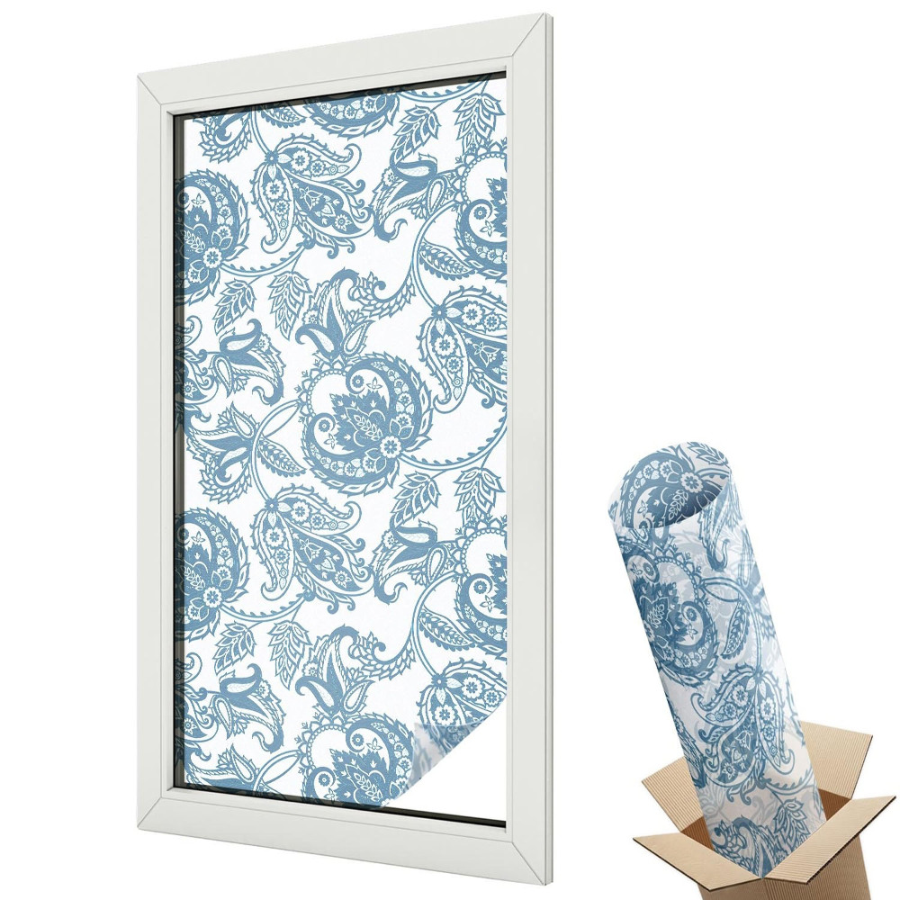 Ablakfólia ólomüveg hatással Finom virágdíszek klasszikus stílusban