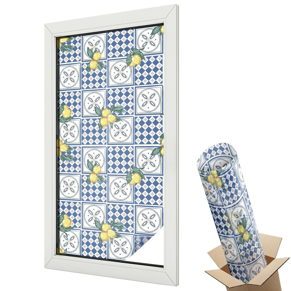 Ablakfólia tejüveg Citromok és kék csempék