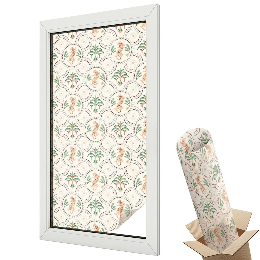 Dekoratív üvegfólia ablakra Egzotikus minta macskákkal és növényekkel