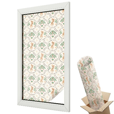 Dekoratív üvegfólia ablakra Egzotikus minta macskákkal és növényekkel