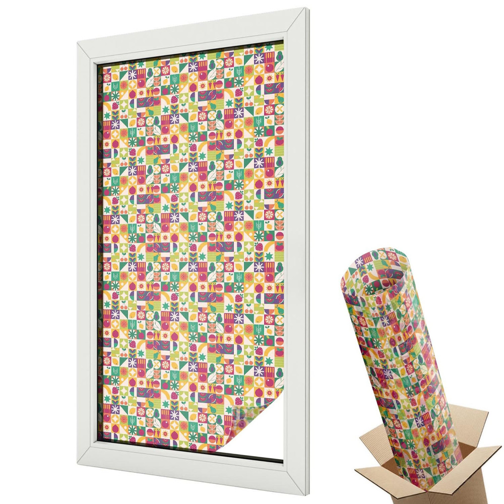 Üvegfólia ablakra Absztrakt gyümölcs- és virágmotívumok