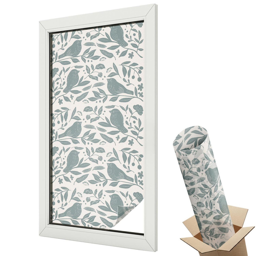 Dekoratív üvegfólia ablakra Madarak dekoratív mintája a leveleken