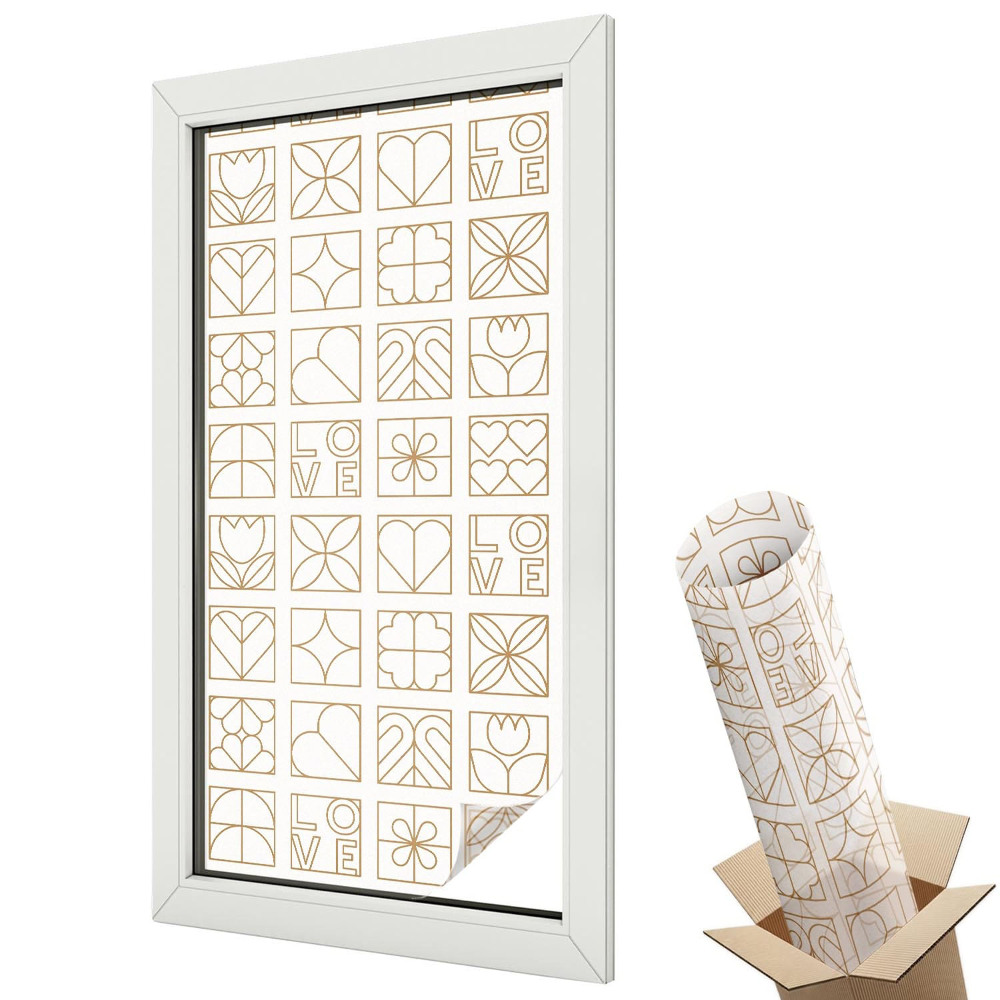 Ablakfólia ólomüveg hatással Stílusos geometrikus minta és szerelmes feliratok