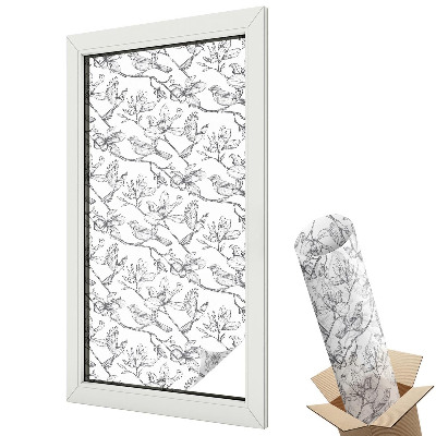 Ablakfólia ólomüveg hatással Növényi motívum madarakkal, eleganciával és természettel