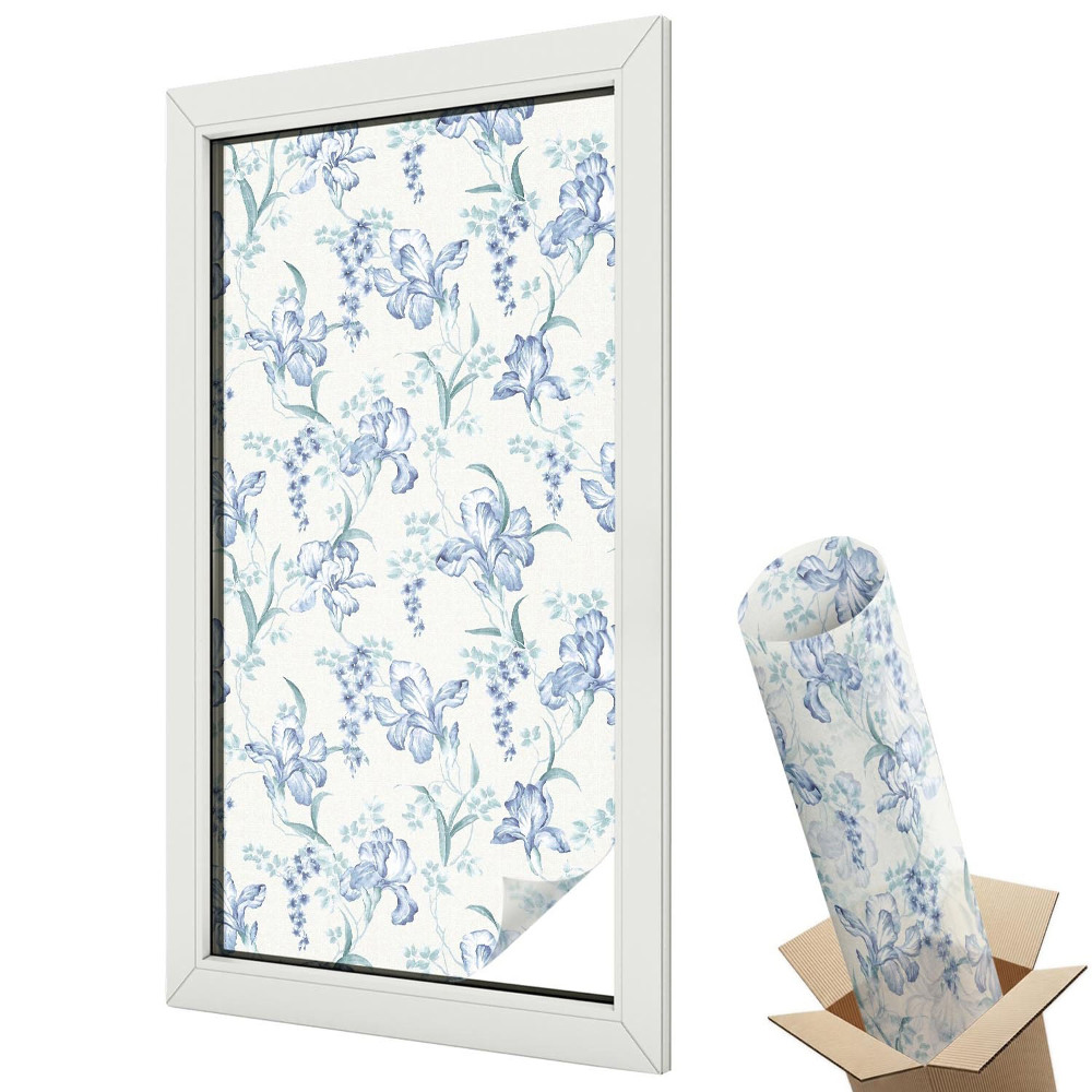 Ablakfólia tejüveg Virágmotívum kék árnyalatokban