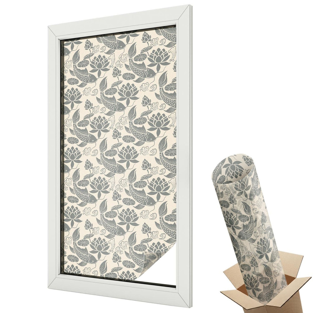 Ablakfólia ólomüveg hatással Koi hal és lótusz klasszikus harmónia