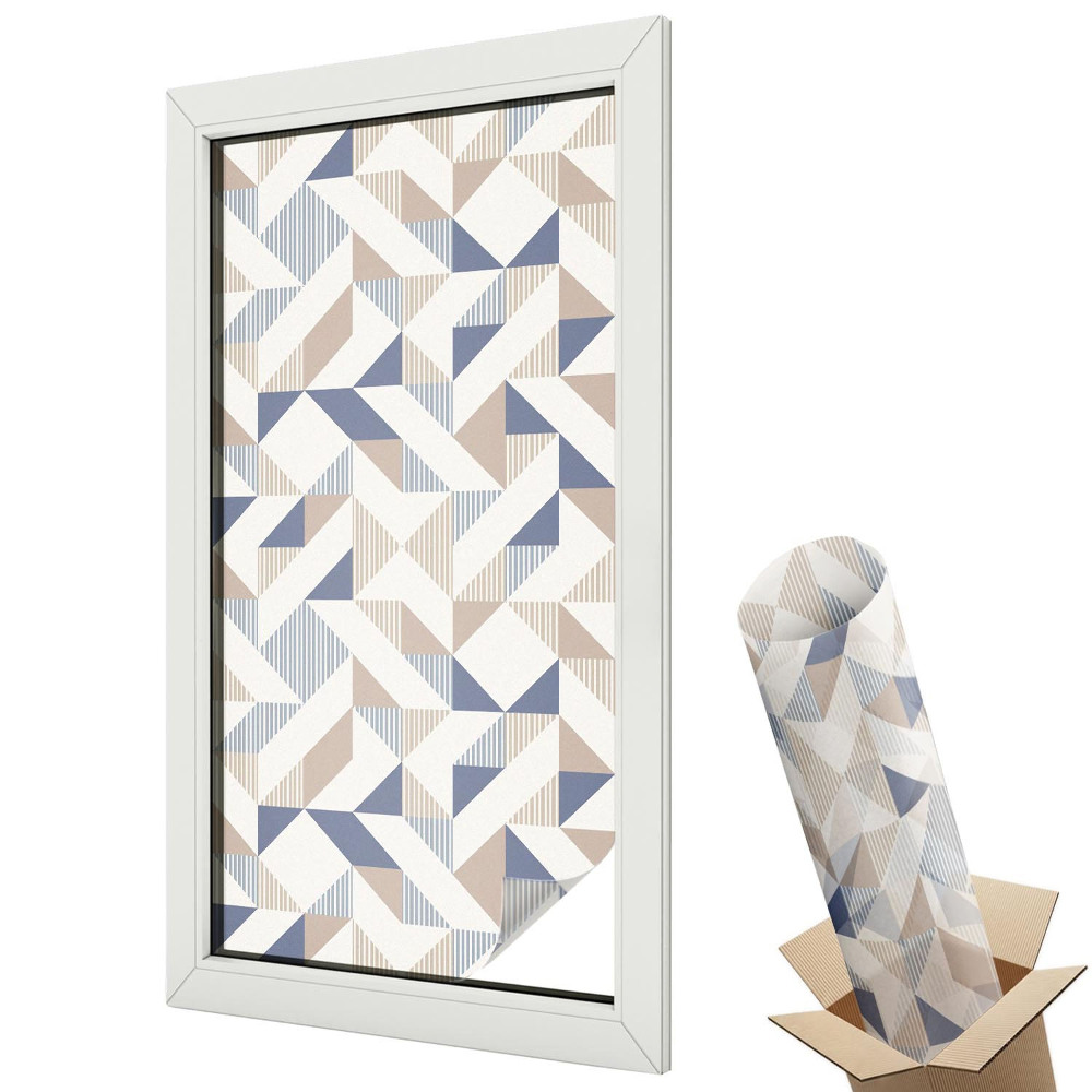 Üvegfólia ablakra Geometrikus háromszögek bézs és sötétkék színben