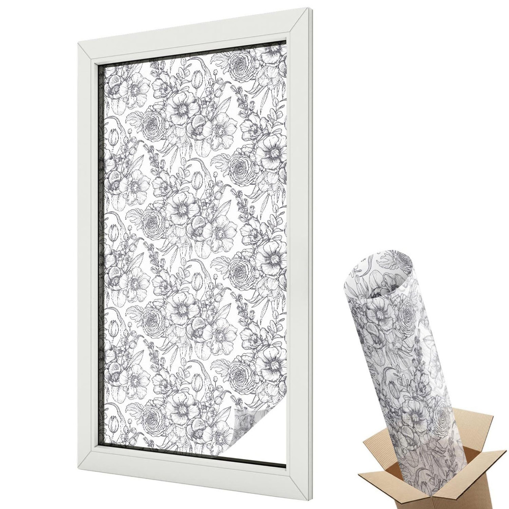 Ablakfólia ólomüveg hatással Finom virágminta, klasszikus és harmonikus