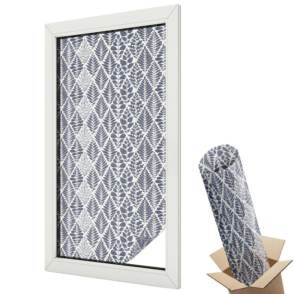 Üvegfólia ablakra Kékes-szürke levelekkel díszített klasszikus tapéta